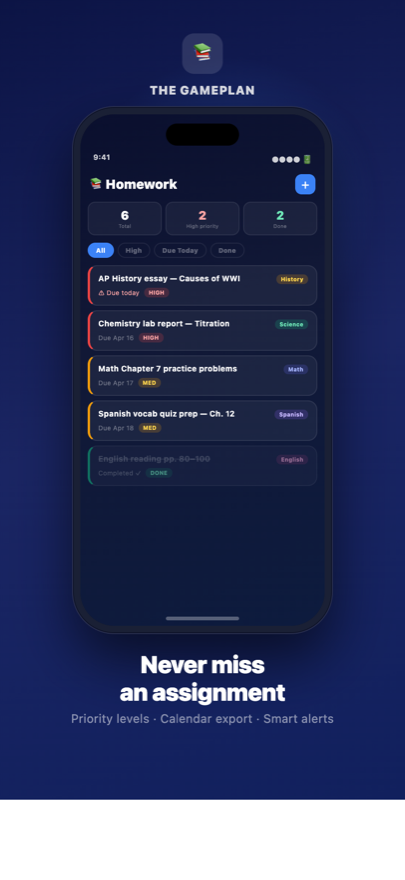 Homework tracker with priority levels